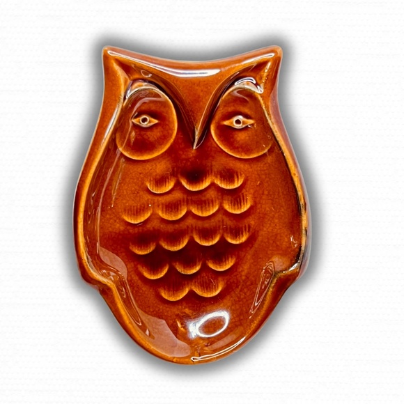 Vintage Ceramic Owl Dish Brown Retro Boho Trinket Holder - Picture 1 of 8